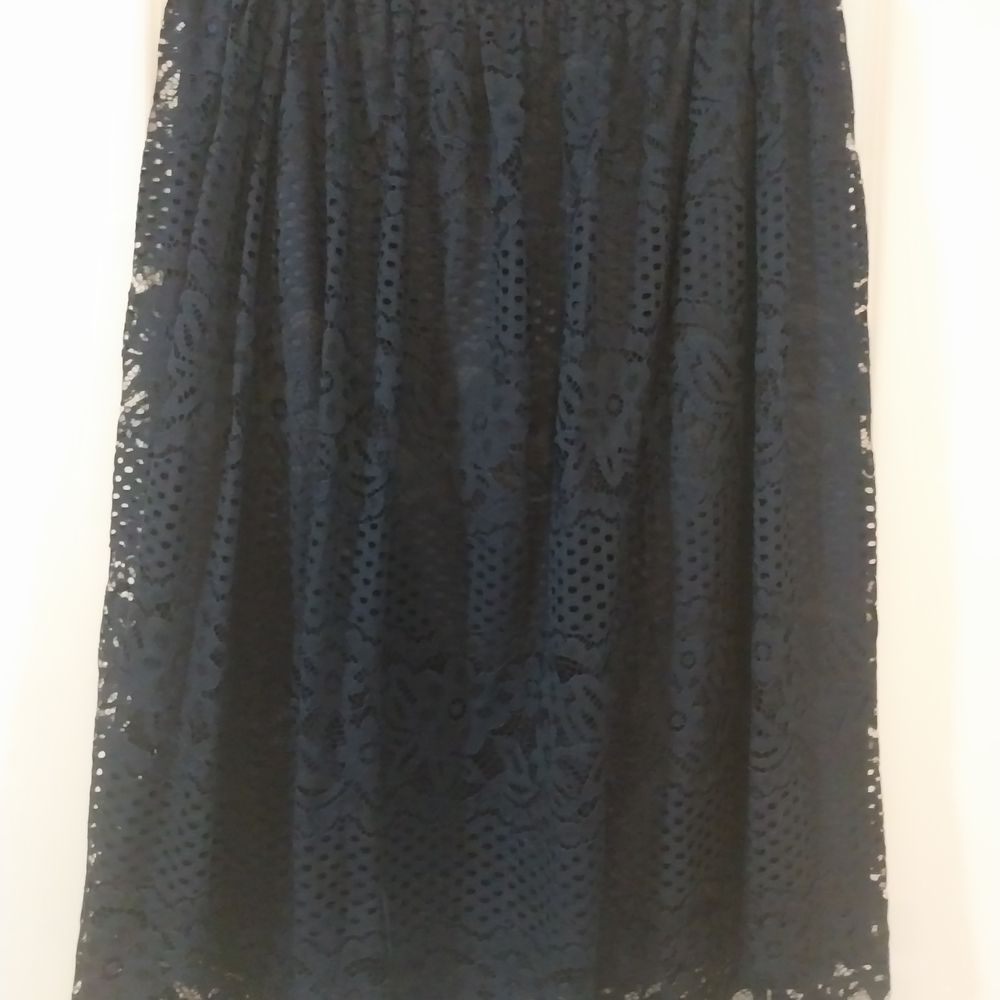 Chic Navy Lace Midi Skirt